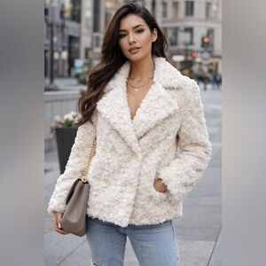 Michael Kors Women’s Cream Faux Fur Teddy Jacket – Size Medium